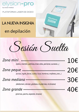 Zona PEQUE (axilas, ingles, facial, cuello, nuca, hombros...)