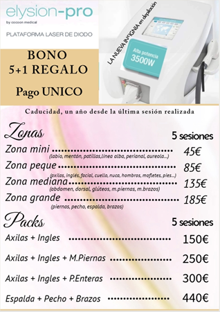 5 sesiones + 1 regalo ZONA MINI (labio, mentón, línea alba, perianal, aureolas...)